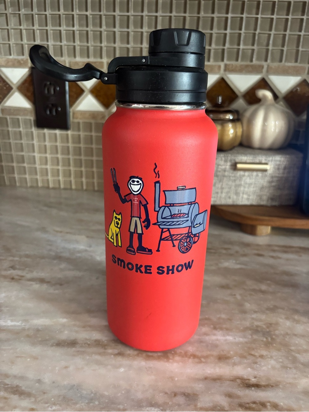 Life Is Good Red 'Smoke Show' Insulated Bottle with Black Flip Cap